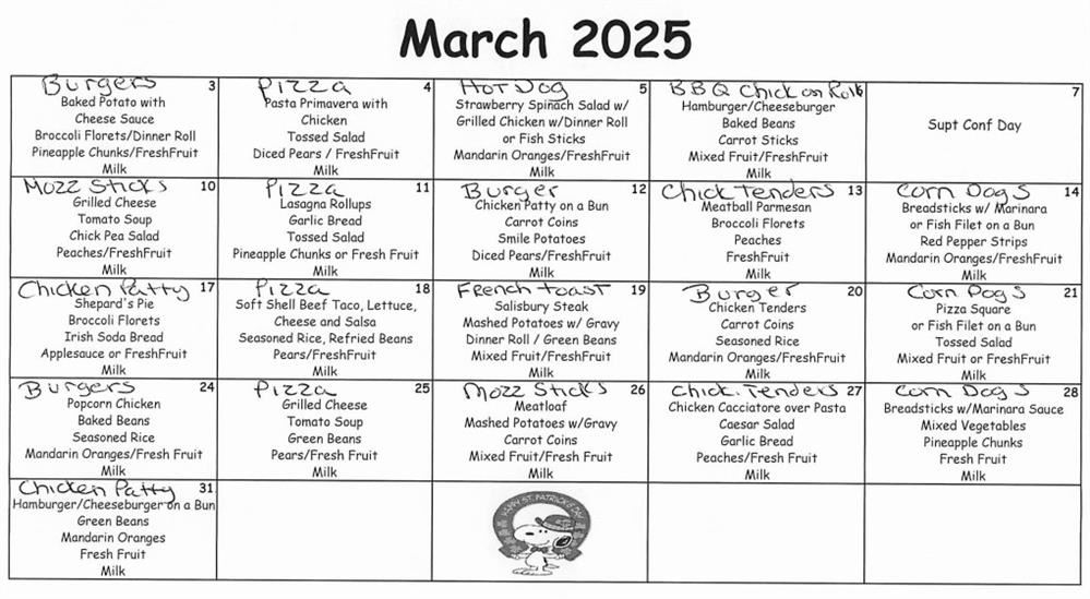  Lunch Menu for TIS
